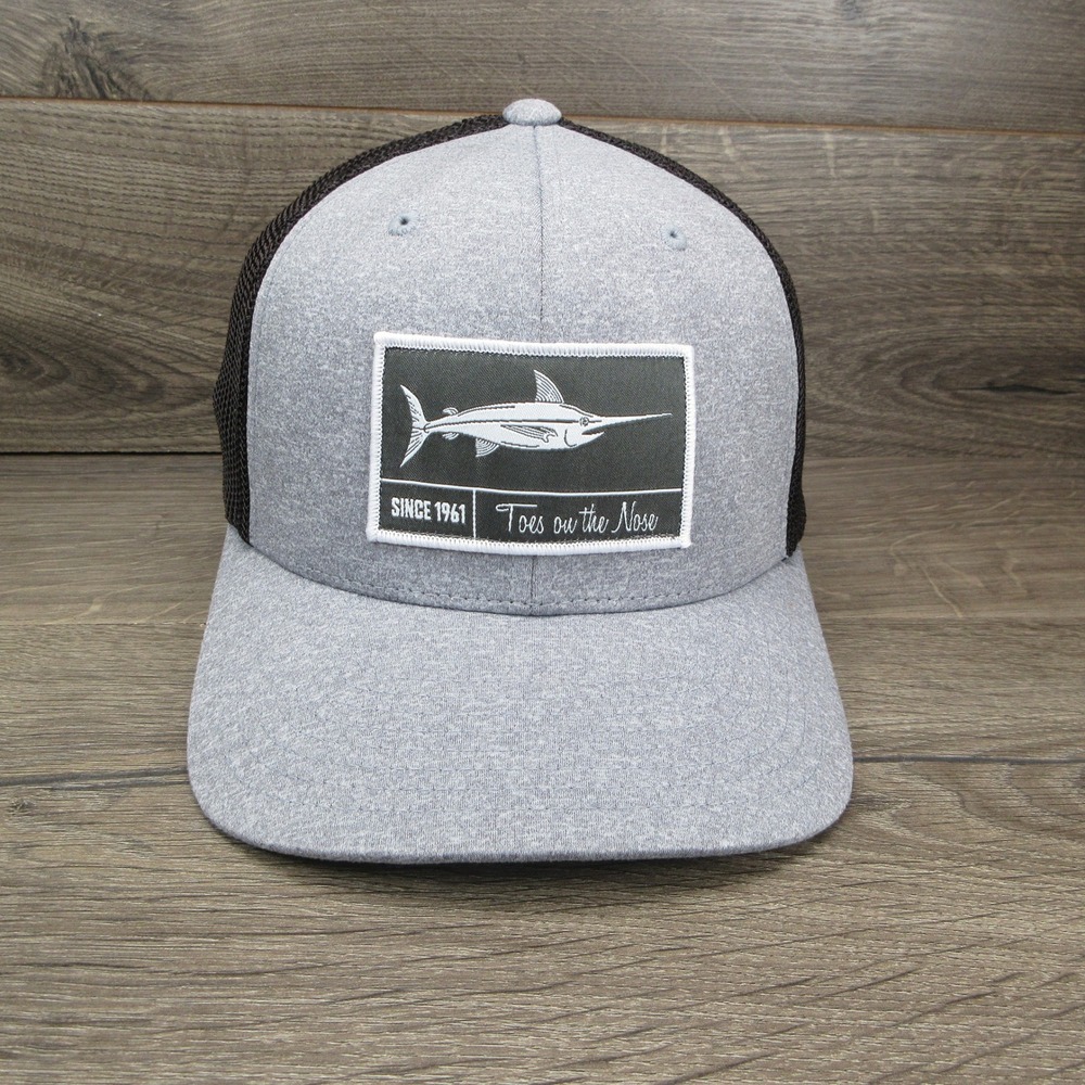 Toes on the Nose Hat Cap Mens Fitted Grey Black Marlin Fishing Outdoors Trucker
